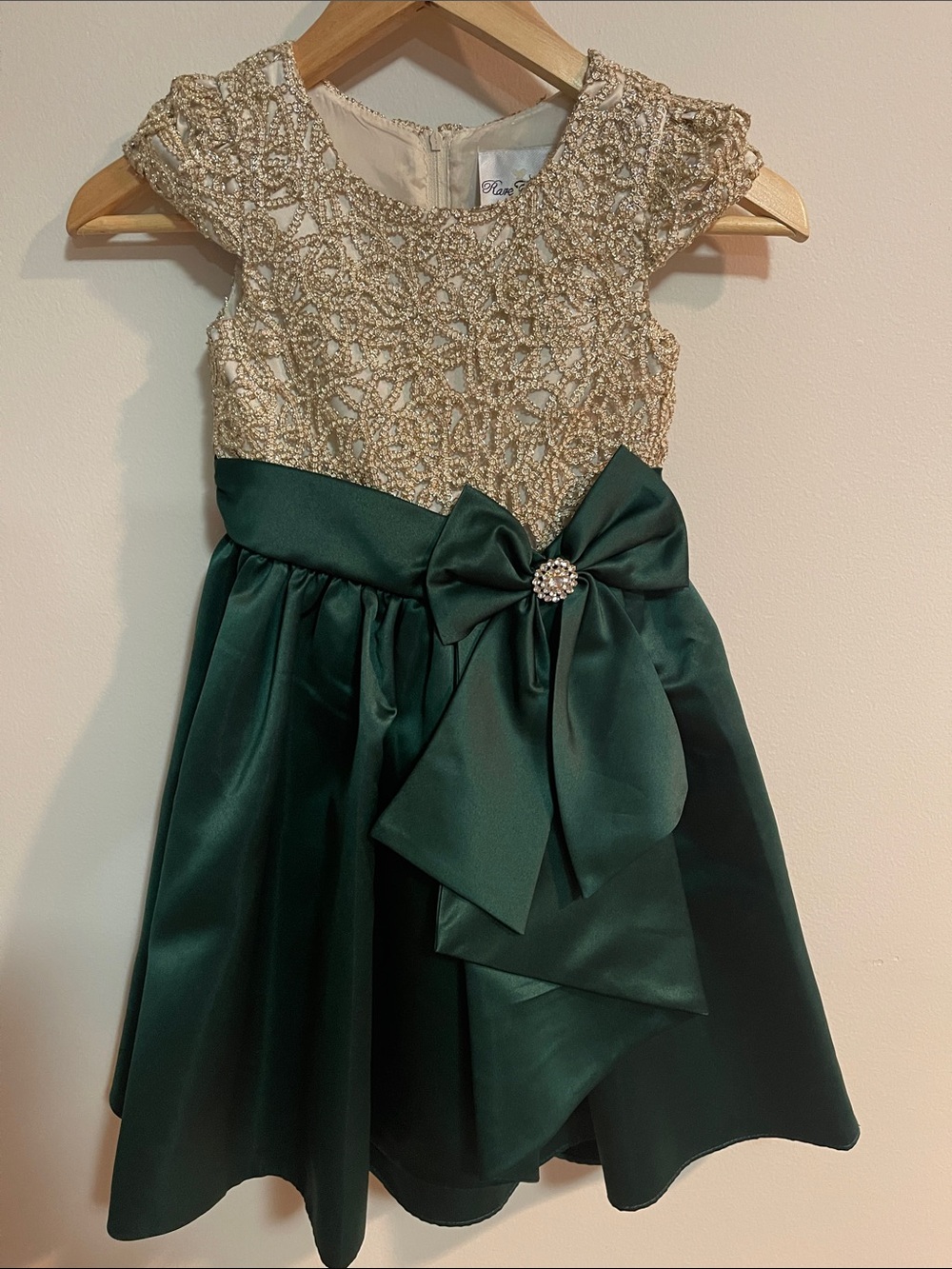 Rare Editions Elegant Gold & Emerald Green Girl's Party Dress SZ 6